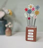 Clay Flower and Button Garden in a Wood Block 'Enjoy the Little Things'