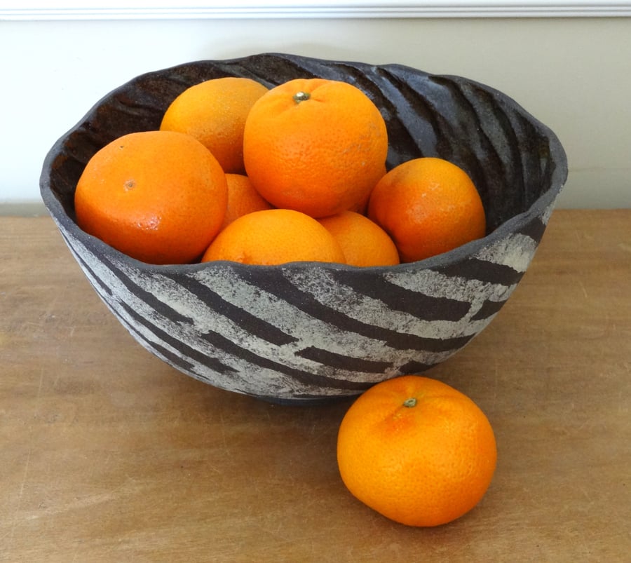 Bowl handmade ceramic, swirl textured satin glaze inside.Display bowl fruit bowl