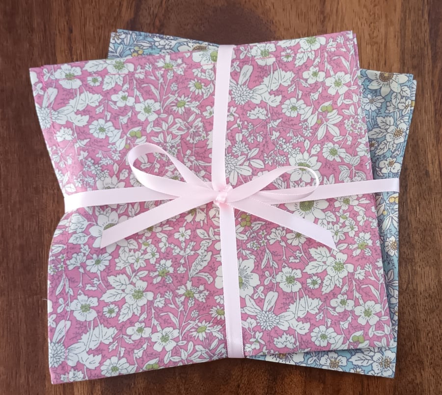 Pair Of Ladies Ditsy Daisy Handkerchiefs, Pastel Pink And Blue. Free Delivery.