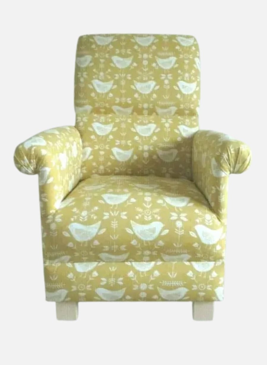 Ochre Armchair Adult Chair Fryetts Narvik Birds Mustard Accent Statement Small