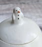 Very small handmade ceramic snowball lidded pot with mini snowman & scarf - Image 10