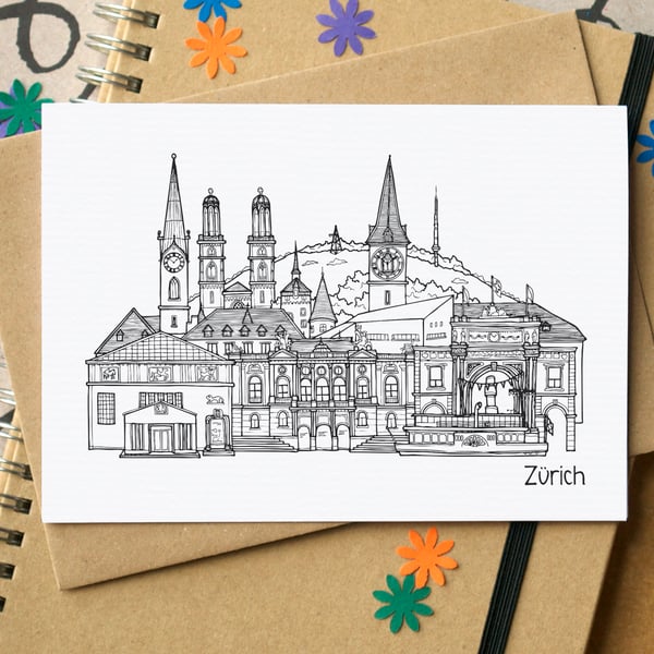 Zurich Skyline Greetings Card