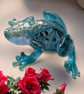 Handmade Blue Resin Frog with Butterfly – Pearl Filled Frog Ornament –