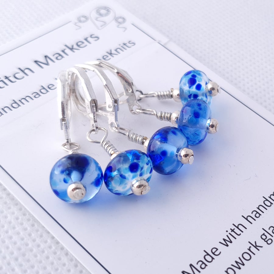 Lampwork Stitch Markers - Stained Glass Blues