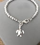 Sterling Silver Turtle Charm Bracelet, Beaded Ball Bracelet - Image 8