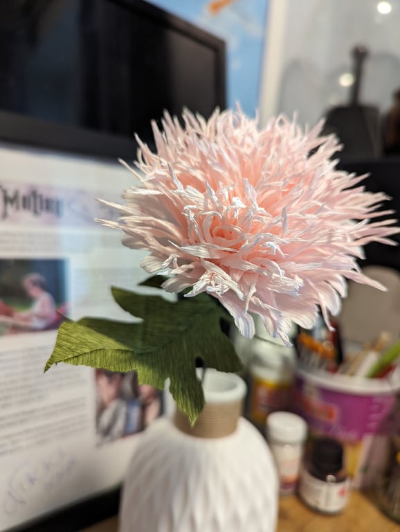 Crepe paper Pom pom poppies - single stem