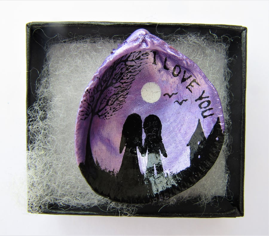Valentines Love Gift for Her, Purple Shell Painting, Romantic Gift for Him