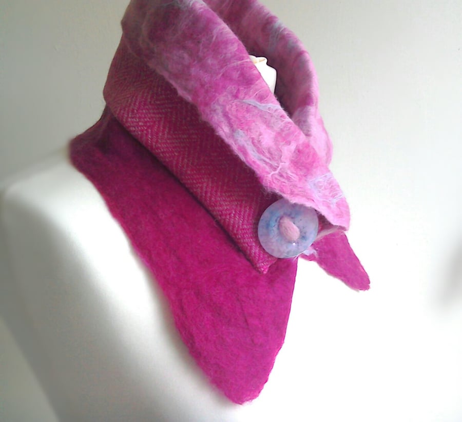 Scarf - collar- neck cuff, felted merino wool with Harris Tweed