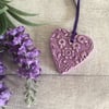 Ceramic textured hanging heart shaped decoration - Small