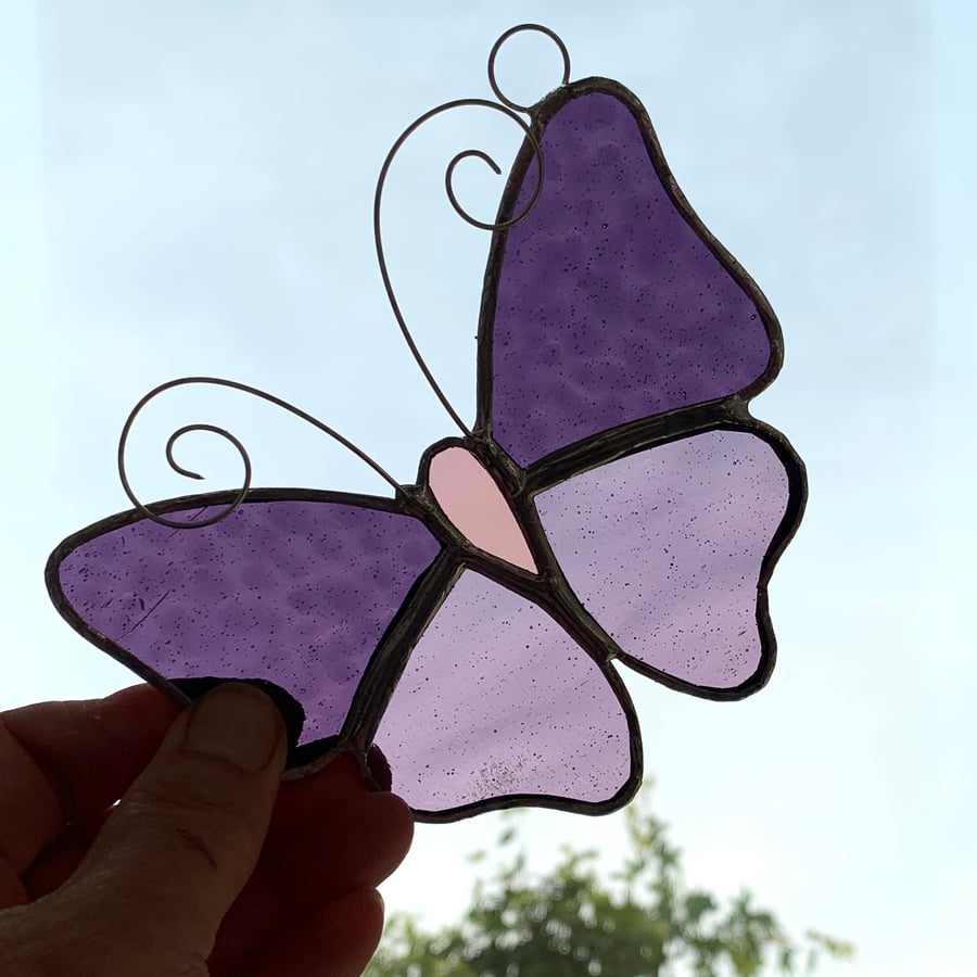 Stained Glass Butterfly Suncatcher - Handmade Decoration - Purple and Mauve