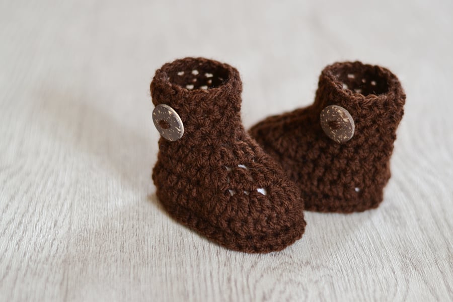 Brown Newborn Unisex Crochet Baby Boots