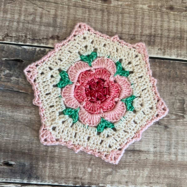 Hand crocheted vintage style coaster doily hexagon shaped