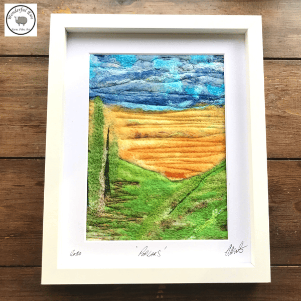 Poplars wet needle felt fibre art embroidery felt painting landscape