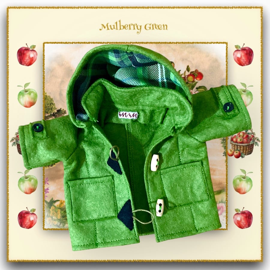 Apple Green Duffle Coat with a Tartan Lined Hood