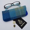 Harris Tweed eyeglasses case in turquoise and aqua tartan