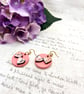 Pale pink heart washi paper blossom wooden earrings - Image 1