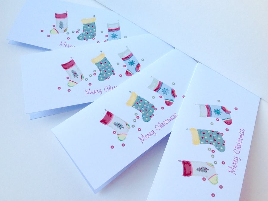 Christmas Cards,PK of Five,'Seasonal Stockings',Handmade,Can Be Personalised