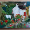 Cottage painting with semi abstract poppys