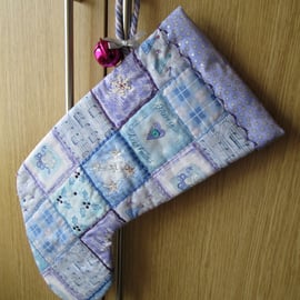 Frosty Blue, Lilac and Silver Patchwork Christmas Stocking