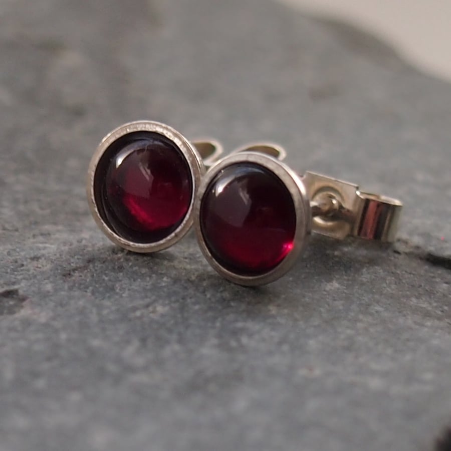 Silver and Garnet Stud Earrings