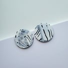 Handmade Polymer Clay Stud Earrings - Monochrome Brushstroke Studs