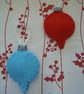 Pair of bauble shaped felt handstitched red and blue Christmas decorations - Image 2