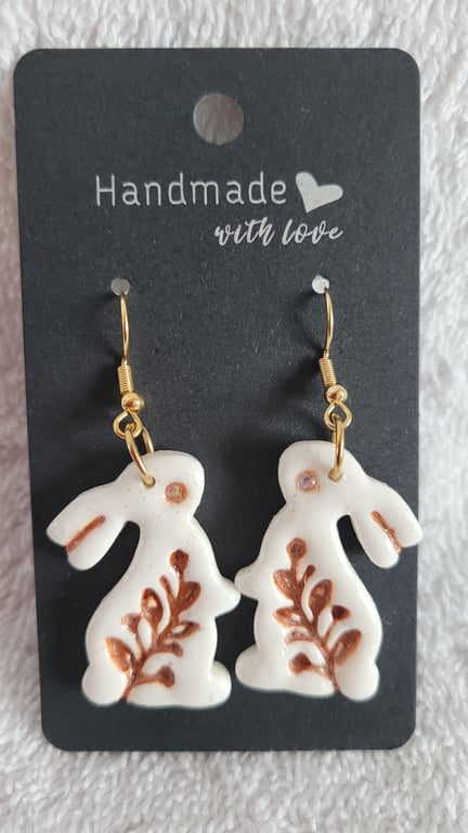 Handmade Polymer Clay Rabbit Earrings. 316 Surgical Stainless Steel