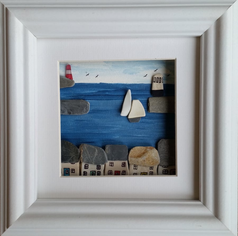 Cornish Harbour , Sea Pottery Yachts, Cornish Cottages, Box Frame, Picture Frame