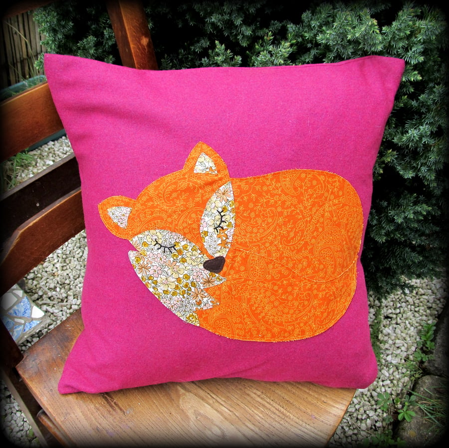 Snoozy fox cushion, with feather pad.