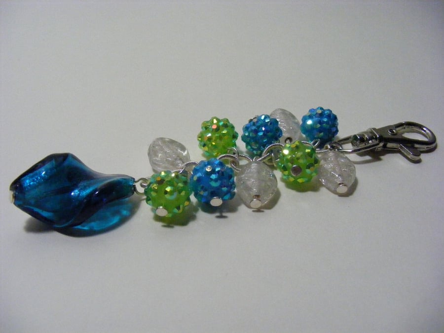 Turquoise and Green Resin and Clear Glass Bag Charm