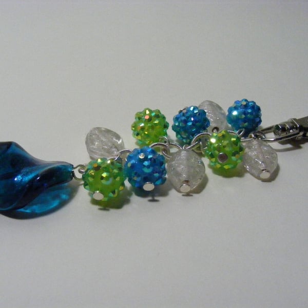 Turquoise and Green Resin and Clear Glass Bag Charm