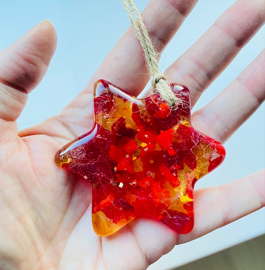 Large fused glass hanging star 