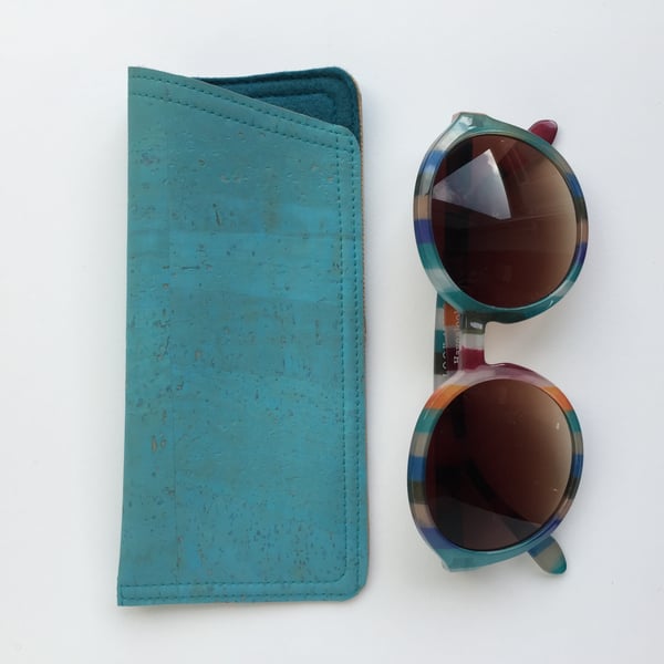 Glasses case, ocean blue cork fabric.