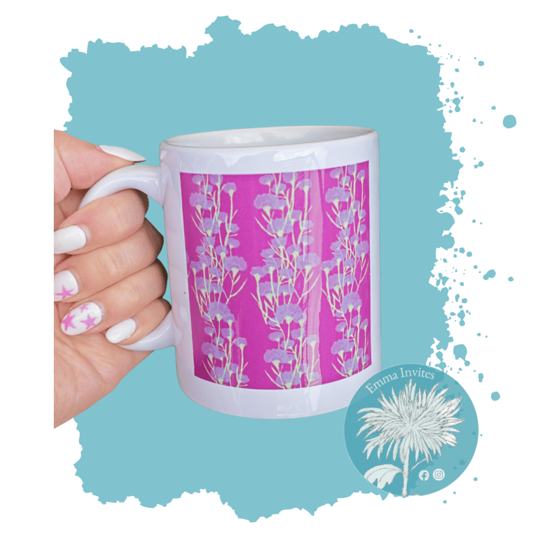 Dark pink carnation pattern mug