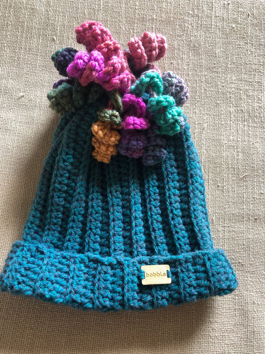 Spiral bobble winter hat ooak 