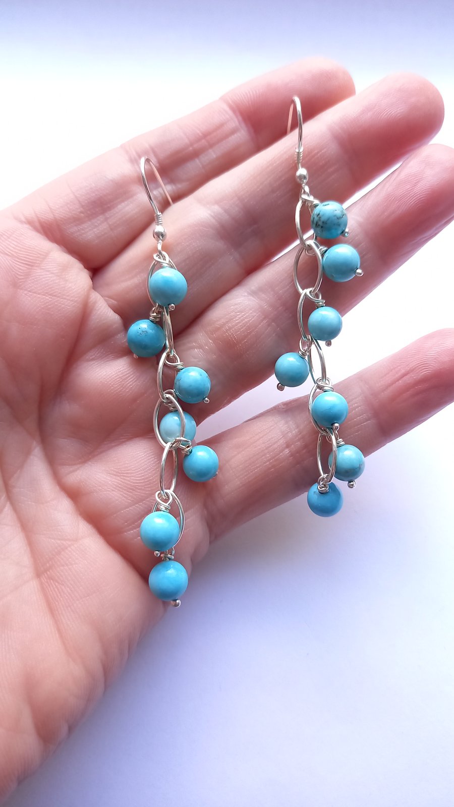 Turquoise Waterfall Earrings with Sterling Silver Hooks
