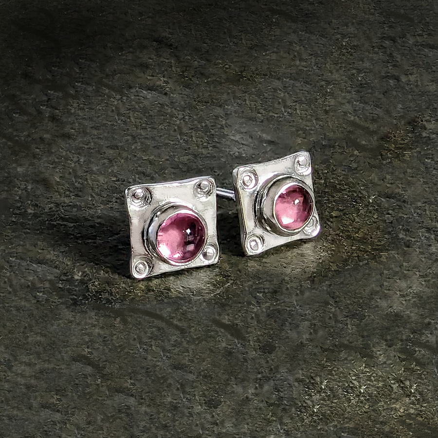 STERLING SILVER Pink Tourmaline Earrings, Handmade Urban Jewellery