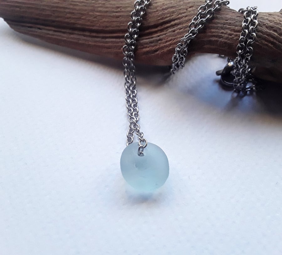 Simple Seaglass Pendant: Palest Blue