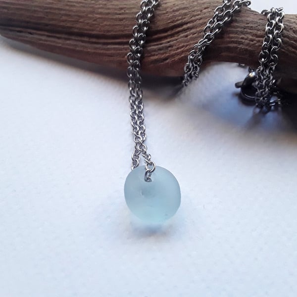 Simple Seaglass Pendant: Palest Blue