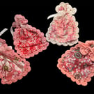 Set of 4 Handmade Reusable Fabric Gift Bags with Crochet Seams and Tie Closures