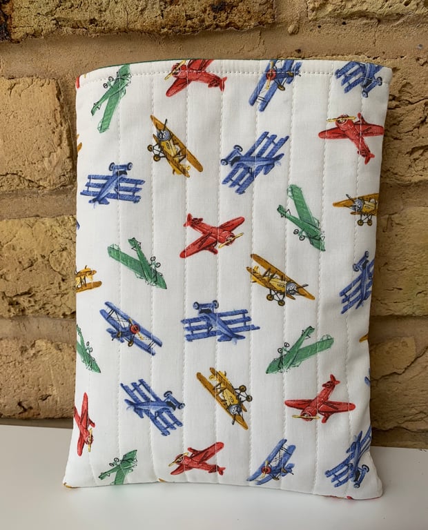 Vintage Planes Quilted Fabric Book Sleeve - Paperback Size