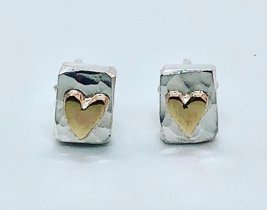 Chunky silver and gold heart studs, silver and gold studs, chunky studs, love, 