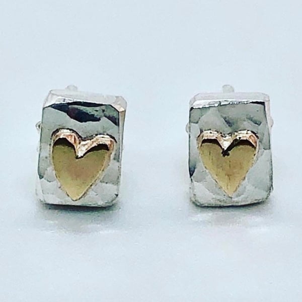 Chunky silver and gold heart studs, silver and gold studs, chunky studs, love, 