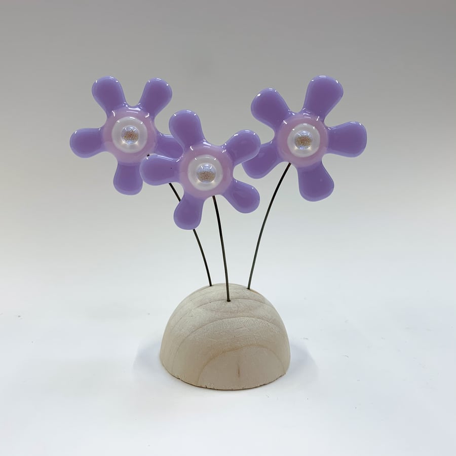 Fused Glass Happy Hippy Flowers (Lilacs) - Handmade Fused Glass Sculpture