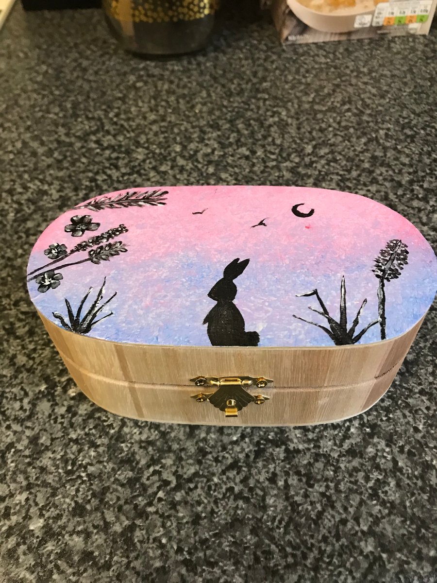 Trinket box hand painted -Moonlight rabbit