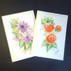 set of two hand painted greetings cards
