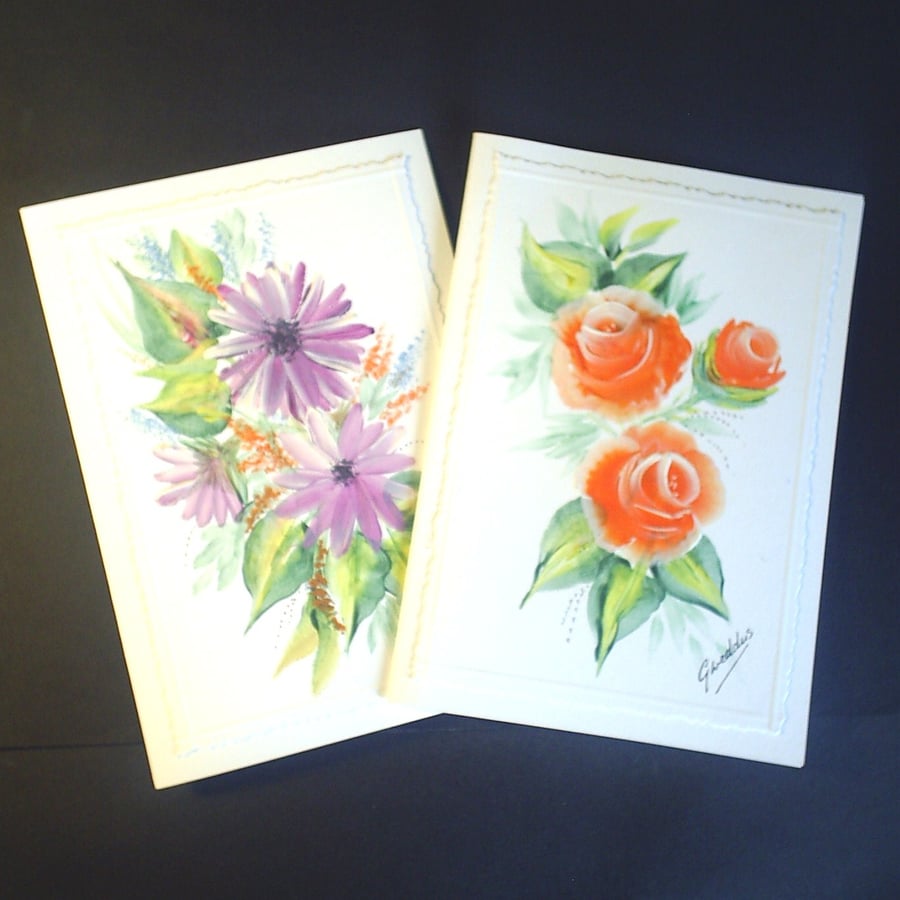 set of two hand painted greetings cards