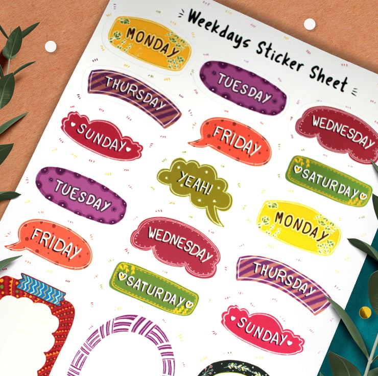 Days of the week sticker sheet, Planner headers... - Folksy