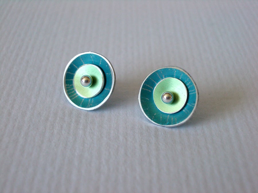 Turquoise and green circle earrings studs