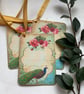 GIFT TAGS, vintage -style. ' The Peacock '  ( set of 3) Rose ..ready to ship... - Image 1